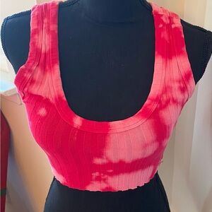 Cotton Citizen NWT Tie-Dye Pink Crop Scoop Neck Ribbed Tank Top Size Small
